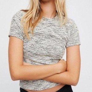 Free People Hannah Boucle Tweed Mock Neck Top